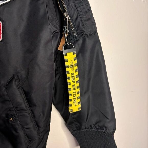 Top Gun Tomcat Black Bomber Jacket Chenille Patches Pockets Kids Sz 10 - Picture 2 of 6